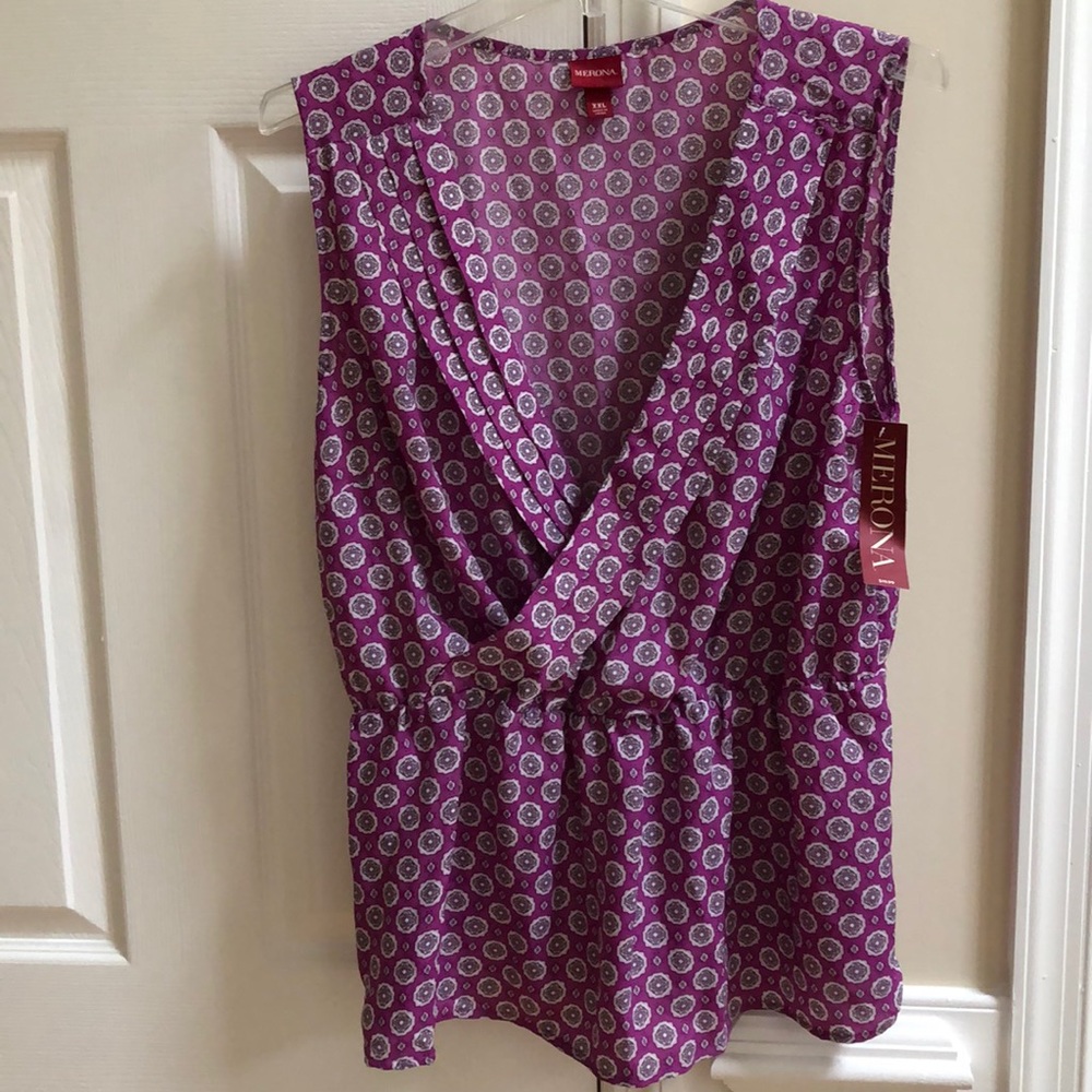 NWT Classy Purple VNeck Pleated Sleeveless Blouse